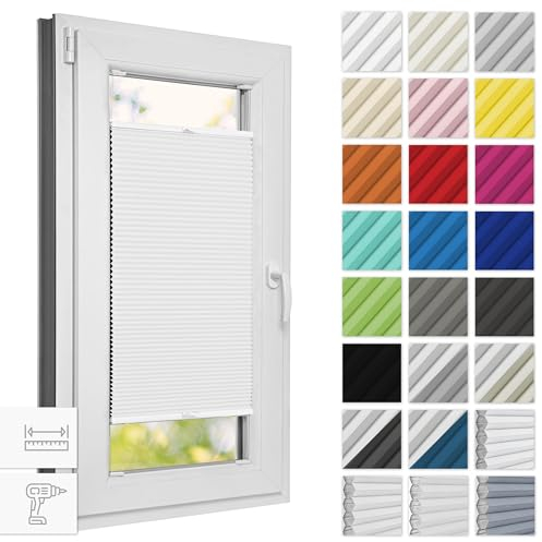 Estika Wabenplissee mit Bohren verdunkelung 90 cm x 120 cm - Waben: Grauweiß - Rollos für Fenster, Jalousien Fenster für innen, Raffrollo, Fenster plissee