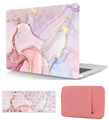 Hülle Case Kompatibel mit MacBook Pro 14 Zoll 2021 2023 Freisetzung A2442 A2779 A2918 A2992 M1 M2 M3 mit Touch ID, Ultradünne Plastik Hartschale Schutzhülle & Tastaturschutz & Tasche, Rosa Marmor