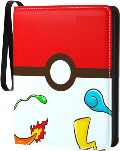 Sammelalbum für Sammelkarten - Sammelkarten Album mit Reißverschluss - 4-Pocket Binder - 55 Seiten für 440 Karten - Pokeball-Design - Rot
