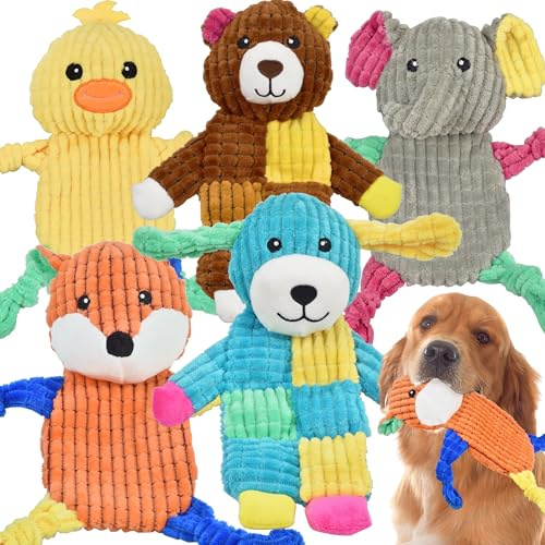 LECHONG Set de 5 Jouets à couinement pour Chiens – Résistants, Plat, à crissement, Peu de Remplissage, Jouets à mâcher pour Chiens Grands, Moyens et Petits – Lot interactif Contre l'ennui