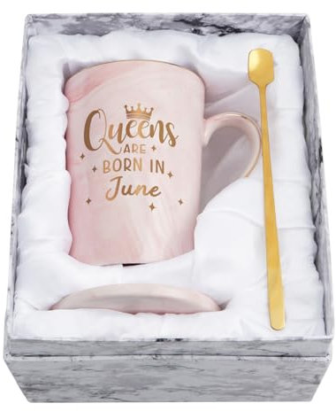 YHRJWN Queens Are Born in Juni Tasse, Geburtstagsgeschenk für Frauen und Mädchen, Happy Birthday für Freunde, BFF, Schwester, Ehefrau, Zwillingskrebs, Sternzeichen-Geschenke, 400 ml, Rosa (Geschenkbox