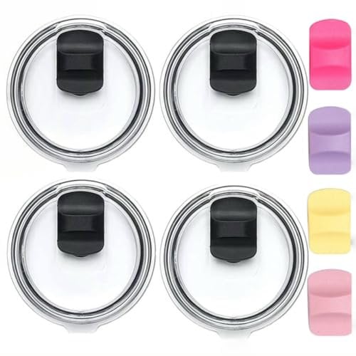 4-Pack 20 oz Replacement Lid for Yeti with 4 Magnetic Slider Replacements - Compatible with Yeti 20 oz Tumbler Lid, Rambler, or Old-style Rtic Coffee Cup