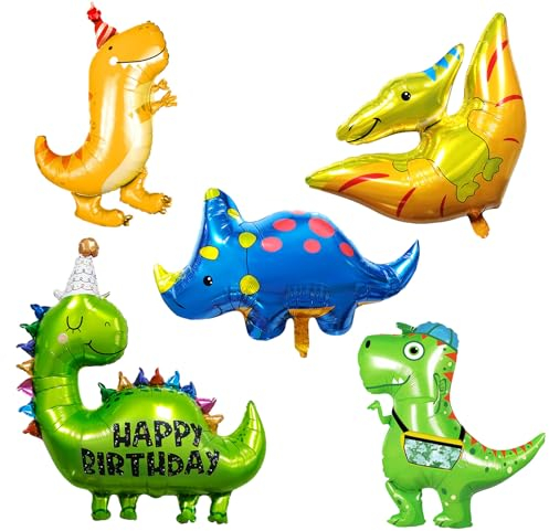 Dino luftballon,5 Stücke dino geburtstag deko folienballon, riesen luftballons dinosaurier, dino Party kindergeburtstag deko Geeignet für dschungel deko geburtstag, dino deko kindergeburtstag
