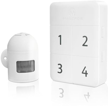 HOMEYO Auffahrtsalarm, kabellos, wetterfest, Bewegungsmelder, Alarmsystem, 150 m, Bewegungsmelder, Alarmanlage, schützt Eigentum im Innen- und Außenbereich (1 Empfänger und 1 Sensor)