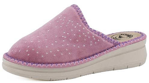 JOMIX Chaussons Femme Compensés Hiver Chaussons Orthopediques Femme Chaussons Femme avec Strass Confortable pour Maisons Fabriqué en Italie ITD2166 (Rose B, 39)