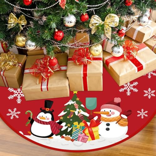 Jupe de Sapin de Noël 90cm Tapis Sapin Noel Cache Pied Sapin de Noel Jupe d'arbre de Noël pour Pied de Sapin de Noëlpour Ornement Maison Fête Arbre Jupe Tapis Tablier Rouge Couvre Pied de Sapin