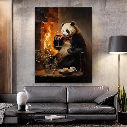 Sedomax Affiche d'animaux drôles imprimés de Panda,toile colorée Vintage,peinture murale,tableau d'art Animal,décoration de salon de maison 21x30cm sans cadre