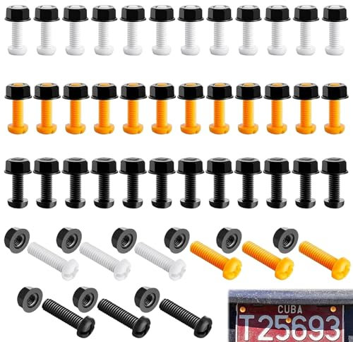 33 Pairs of Plastic Number Plate Screws Number Plate Screws Number Plate Fixing Kit Screws and Caps for Car Truck Caravan Motorcycle Bike Accessories Supplies