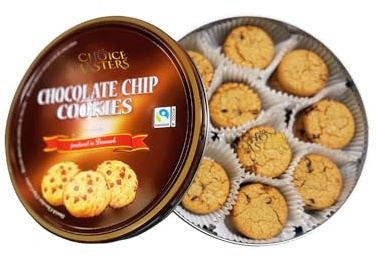 Chocolate Chip Cookies In A Gift Tin - 454g Reusable Tin - Perfect for Gifting - Enjoy with Tea, Coffee, Hot Chocolate & Milk - Ideal for Christmas, Birthdays, Family, Adults & Kids