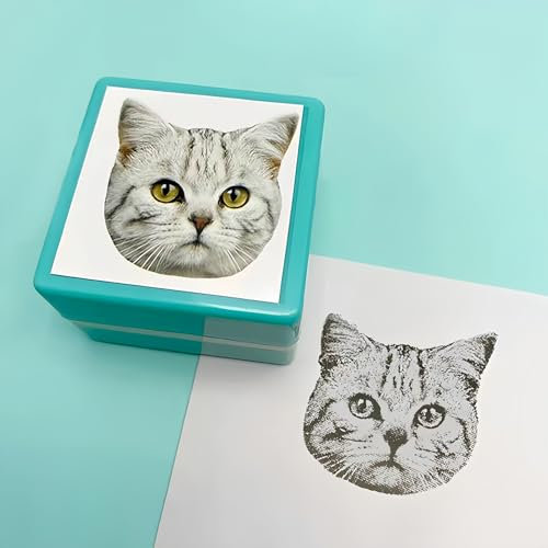 Drawelry Personalisiert Haustier Stempel mit Foto und Namen Gravur Quadratisch Gummi Stempelplatte Mehrfarbig Hunde Katzen Gesicht Portrait Bild Stempel für Weihnachten Geburtstags Geschenke (C)