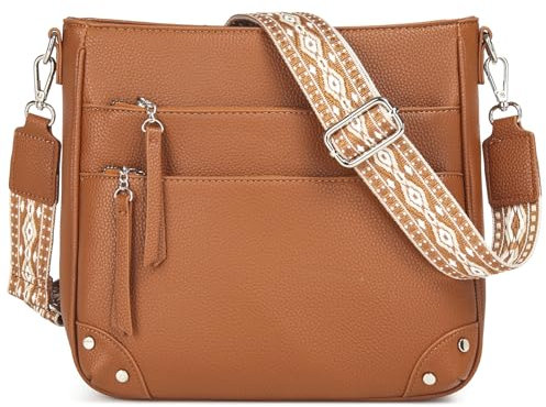 Waniki Umhängetasche Damen Mittelgroß Schultertaschen Leder PU Handtasche Für Damen Crossbody Bag Groß Tote Bag Zum Umhängen Mehrere Fächertaschen Braun