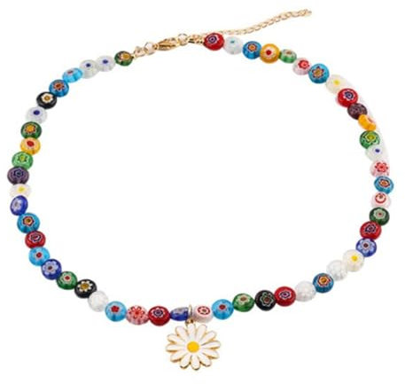 ZORVUJI Bunte Daisy Halskette Boho Halskette Perlenkette für Damen