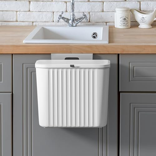Warmiehomy Kitchen Food Waste Bin 7L Hanging Trash Can With Lid Wall-Mounted Compost for Under Sink, Cabinet, Cupboard, Bathroom, 26 x 15.5 x 23.1cm