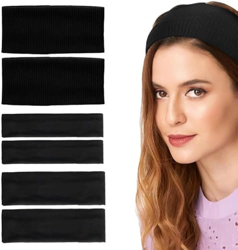 Haarband Schwarz, 6 Stück Elastisches Stirnband Schwarz 3 Größen Stirnband Damen Schwarz Weicher Stoff Stirnbänder Haarbänder Damen Hair Band Geeignet für Laufen Radfahren Yoga Fitness (Schwarz)