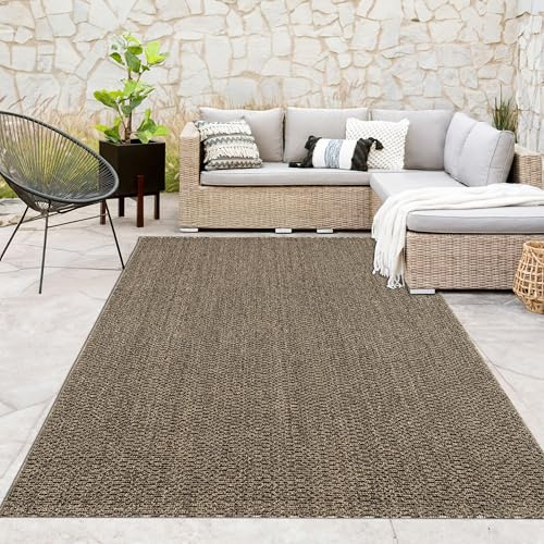 Paco Home Indoor & Outdoor Teppich für Wohnzimmer, Balkon, Küche & Flur geeignet - im natürlichem Jute Look Einfarbig Robust Wetterfest Naturtöne, Grösse:160x220 cm