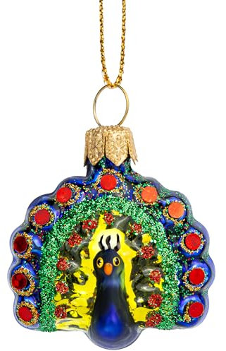 SIKORA BS822M Mini Pfau Christbaumschmuck Glas Figur Ornamente Weihnachtsbaum Anhänger - Premium Line