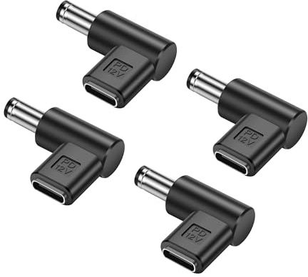 PNGKNYOCN 12V USB C zu DC 5.5 x 2.5mm Konverter,90 Grad DC 5.5 x 2.5mm Stecker zu USB C Buchse PD Emulator Trigger Adapter,für Kamera, Router，LED Licht（4-Pack）