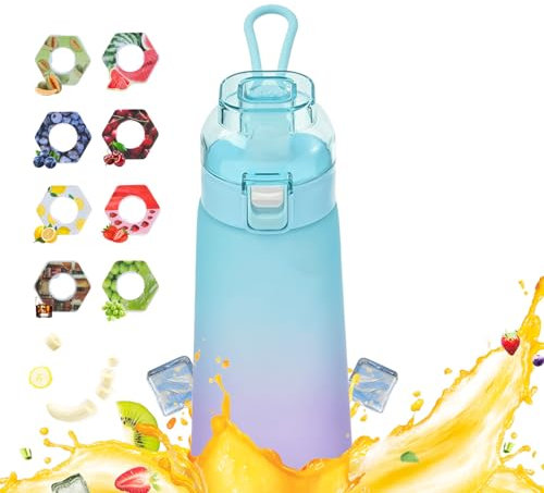 Air Gourde Up 500ML, Bouteille Air Gourde Up Gourde Sport Paille avec 8 Stochastique Pods de Gout Gourde Aromatisée Air Gourde Up Tritan Water Bottle Fitness (Bleu Violet)