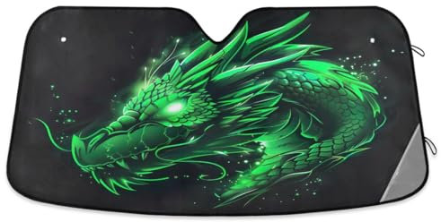Green Dragon Head on Dark - Parasol plegable para parabrisas de coche, 57 x 31.5 pulgadas