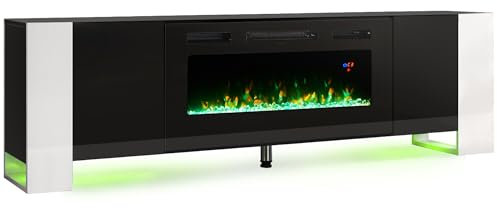 INMOZATA Electric Fire, Entertainment Center Console Table with Fireplace, 12Colors Realistic Flame Effect & 12Colors Moon Lights, Remote Control&Overheat Protection, Black, 36 Fireplace, for 78 TV