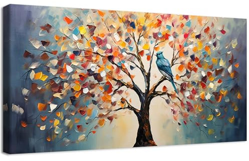 Arbre à fleurs coloré Impression sur Toile Cadre en bois Arbre de Vie Floral Tableau Affiche Decoration Murale Abstrait Paysage Peinture sur Toile Tableau Decoration Murale Salon Chambre 50x100cm