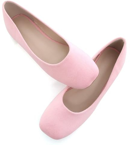 SAILING LU Flats for Women Comfortable Solid Color Soft Flats Square Toe Ballet Casual Work Shoes Dressy Slip-ons Loafers, D363-pink, 8.5 UK