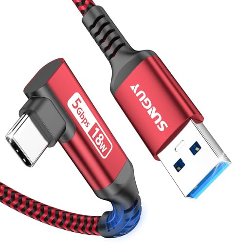 SUNGUY Cavo USB Type C 90 Gradi, 3 Metri 5Gbps USB a USB C Cavo, Cavo USB C compatibile con Android Auto, Galaxy S22, SSD, Xiaomi-Rosso