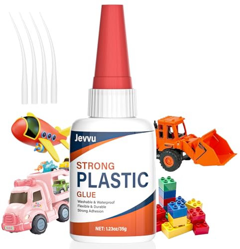 Jevvu Plastic Glue, Quick-Dry Waterproof Super Glue for Plastic, 35g Heavy Duty Glue for Legos & Miniatures, Adhesive for 3D Printing, Toy Car, ABS, PVC, DIY Kits