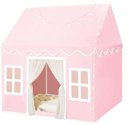 Wilwolfer Kids Play Tents Indoor: Princess Tents with Padded Mat and Tassel Garland - Cute Toddlers Playhouse Toys House for Girls Boys Birthday Gift - 67.5 D× 97 W × 107.5 H cm