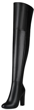 Veelau Meieer Damen Overknee Stiefel mit Mandelzeh Blockabsatz Boots Reißverschluss Überkniestiefel