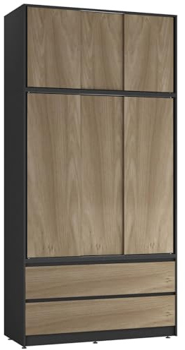 URBNLIVING 240cm Sliding Door Wardrobe with 6 Doors & 4 Drawers, Freestanding Bedroom Closet with Hanging Rail & Storage, Engineered Wood, 120cm Wide, Modern Design