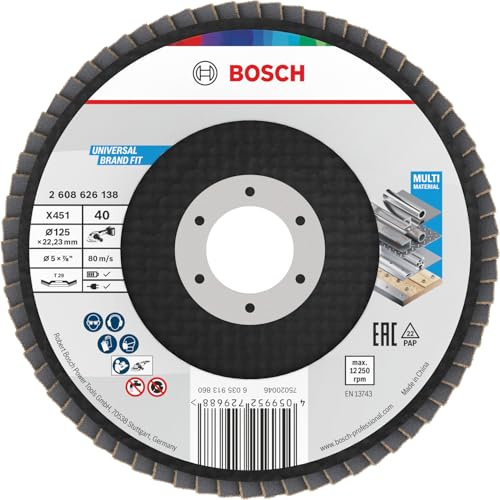 Bosch 15x X451 Flap Disc, G40, G60 | for Steel, Aluminium, Grit 40, Professional Accessory Small Angle Grinder