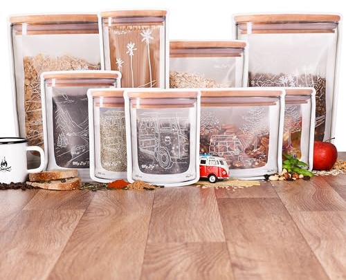 Original MyZip-Beutel Camping Edition – wiederverwendbare Aufbewahrungsbeutel mit exklusiven Campingmotiven – luftdicht, spülmaschinensicher & umweltfreundlich – ideal für Camping und unterwegs (64)