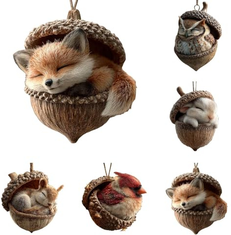 5PCS Waldtiere Eichels Ornaments, Tier Weihnachtsbaum Anhänger, 2D-flaches Acryl Waldtiere Figuren Weihnachtsdeko Baumschmuck, Wald Deko Weihnachtsbaum-acrylornamente Eichel