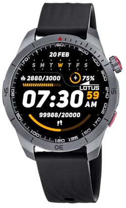 LOTUS Montre Connectée Homme - Montre Connectée Caoutchouc Noir | Étanche IP65, GPS, Vocal IA, Contrôle Musique, Podomètre et Calories, Téléphone 50209/1 Paso X, Smartime 2nd Gen