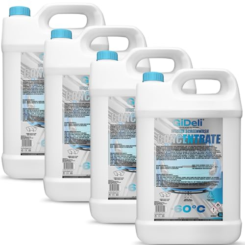 GiDeli Scheibenfrostschutz Konzentrat 4 x 5 L - Bis -60 Grad, Tragbar | Wischwasser Konzentrat für Fuhrpark, einzeln zu heben, löst Schneematsch und Streusalz, trocknet spurlos