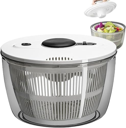 RRMMAN Salatschleuder 3 Liter Manuelle Salatschleuder Salattrockner Salattrockner BPA-freier Kunststoff Salattrockner & Gemüsewascher mit rutschfestem Boden, Doppelfunktion Servierschale & Sieb