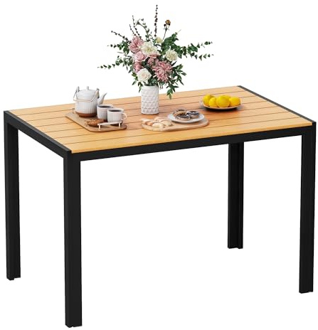 Amopatio Gartentisch Wetterfest 110×70 cm, WPC Balkontisch Aluminium, Rechteckiger Terrassentisch UV-beständig Gartenmöbel für Garten & Outdoor, Moderner Esstisch Schwarz-Braun