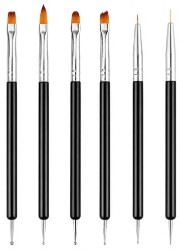 luxwo 6PCS Dual-Ended Nail Art Brush Set – Liner and Dotting Tools(Black) | Fine Detailing, Drawing Tools, Gel Polish Use, DIY, Gel Polish Painting, French Manicures, Sculpting, Nail Extensions