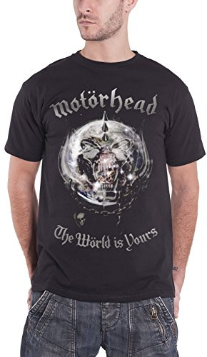 Motorhead Men's The World is Yours Album Globe Short Sleeve T-Shirt, Black, X-Large