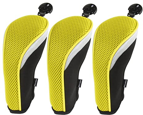 Andux Golf Hybrid Schlägerhauben mit austauschbarem Nummernschild, 3 Stück Gelb