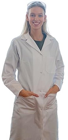 KOKOTT Damen Laborkittel aus 100% Baumwolle mit Druckknöpfen, weiß, Perfekt für Arbeit und Studium (42)