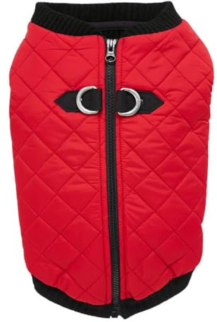 Gooby Fashion Vest Dog Jacket - Red, X-Large - Warm Zip Up Dog Bomber Vest with Dual D Ring Leash - Winter Water Resistant Small Dog Sweater - Dog Clothes for Small Dogs Boy or Medium Dogs