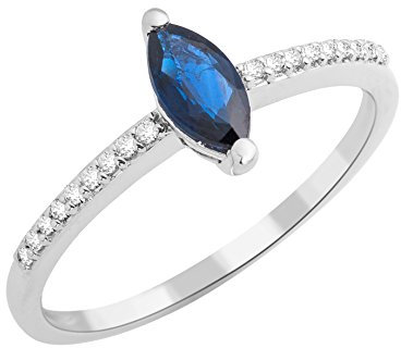 Miore Ring für Damen aus 9 Karat 375 Weißgold mit 0,07 Carat Naturdiamanten und 0,45 Karat Marquise-Saphir