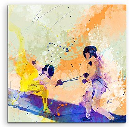 Fechten II 60x60cm Wandbild SPORTBILD Aquarell Art tolle Farben von Paul Sinus