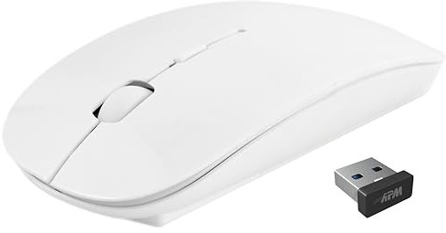 APM 100103 - Souris Sans Fil Optique - Souris Ergonomique Sans Fil - Technologie Sans Fil 2,4 Ghz - Sélection dpi 800/1600 - 4 Boutons et 1 Molette de Défilement - Connexion USB - Avec Piles - Blanc