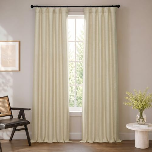 HPD Half Price Drapes Bellino Textured Faux Linen Room Darkening Curtains 84 Inches Long (1 Panel), Curtains for Bedroom & Living Room, 50W x 84L, Candlelight