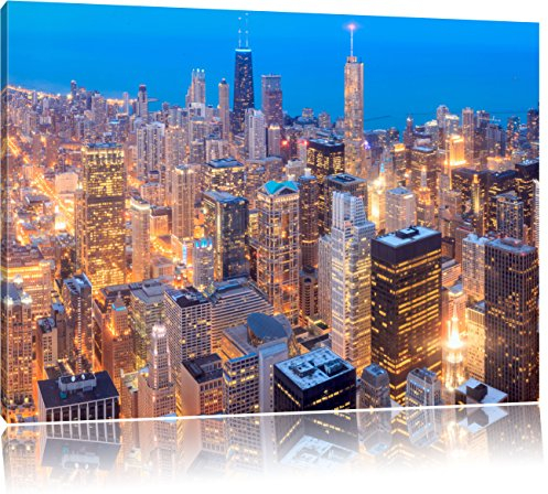 Pixxprint Luftaufnahme Chicago, Größe: 100x70cm, Leinwandbild, fertig gespannt, Wandbild, Dekoration, Kunstdruck, kein Poster