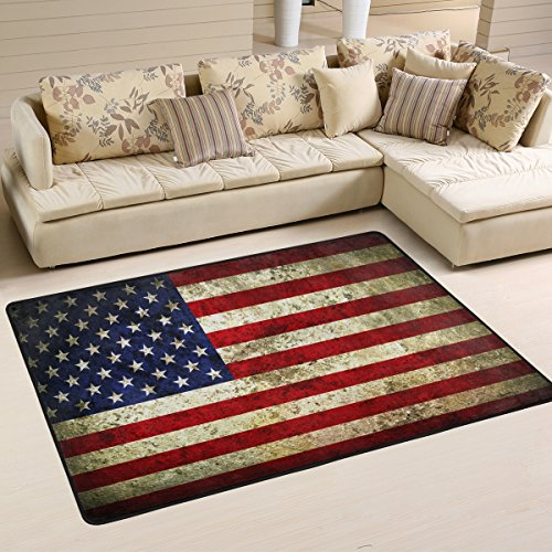 Naanle Teppich mit amerikanischer Flagge, Vintage-Stil, rutschfest, für Wohnzimmer, Esszimmer, Schlafzimmer, Küche, 120 x 180 cm, USA-Flagge, Stern und Streifen