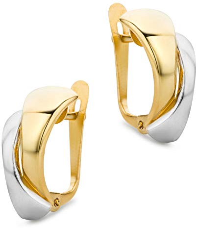 Orovi Damen Ohrringe Bicolor Gelbgold und Weißgold Creolen gekreuzt 14 Karat (585) Gold